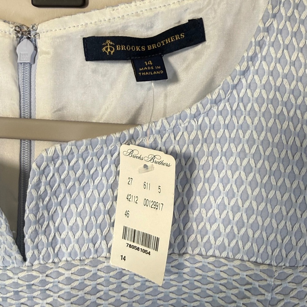 New Brooks Brothers Sheath Dress Womens 14 Blue White New Honeycomb Textured - Picture 3 of 5